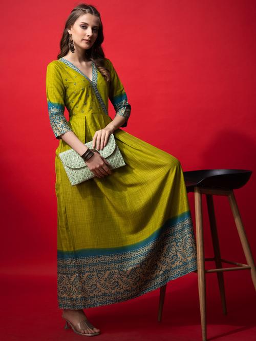 women printed three quarter sleeve anarkali kurta - 22014315 -  Standard Image - 0