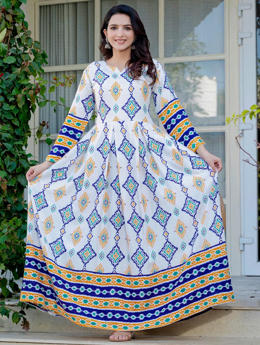 women printed three quarter sleeve anarkali kurta - 22014316 -  Zoom Image - 0