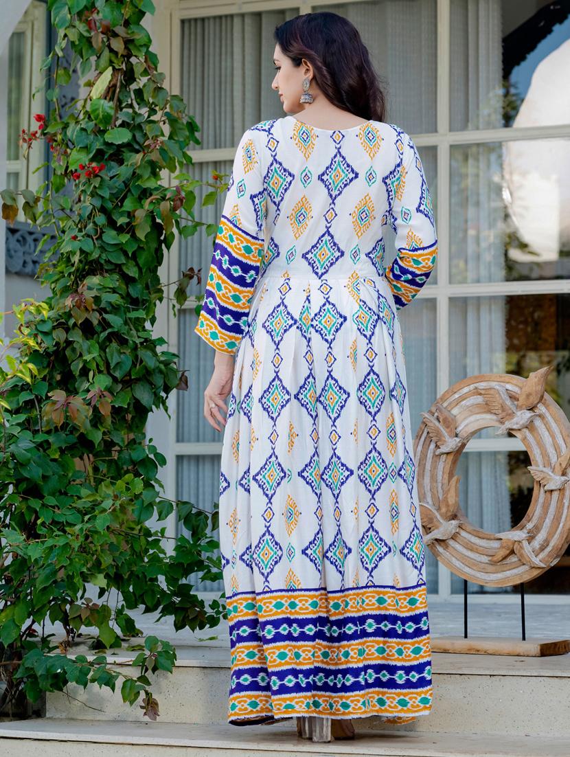 women printed three quarter sleeve anarkali kurta - 22014316 - Standard Image - 2