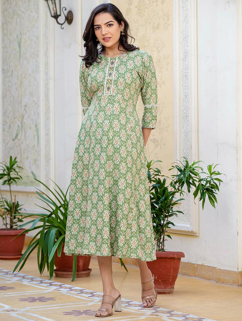 women printed three quarter sleeve anarkali kurta - 22014317 - Standard Image - 2