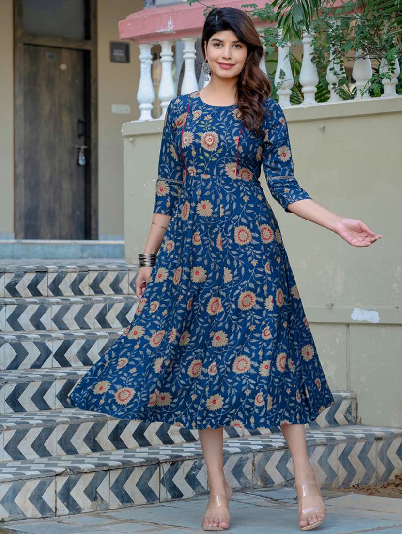 women printed three quarter sleeve anarkali kurta - 22014319 -  Standard Image - 2