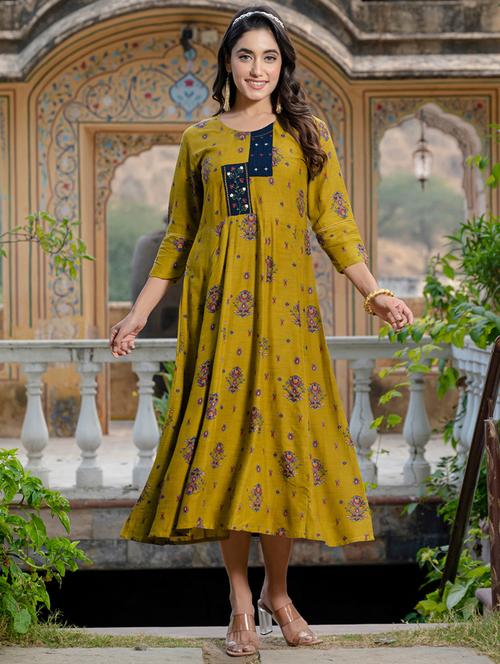 women printed three quarter sleeve anarkali kurta - 22014323 - Standard Image - 0