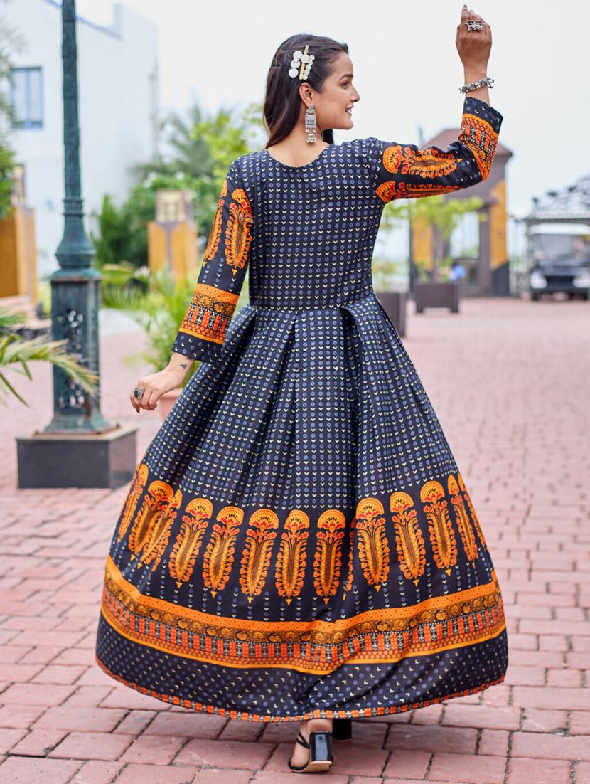 women printed three quarter sleeve anarkali kurta - 22014326 - Standard Image - 2