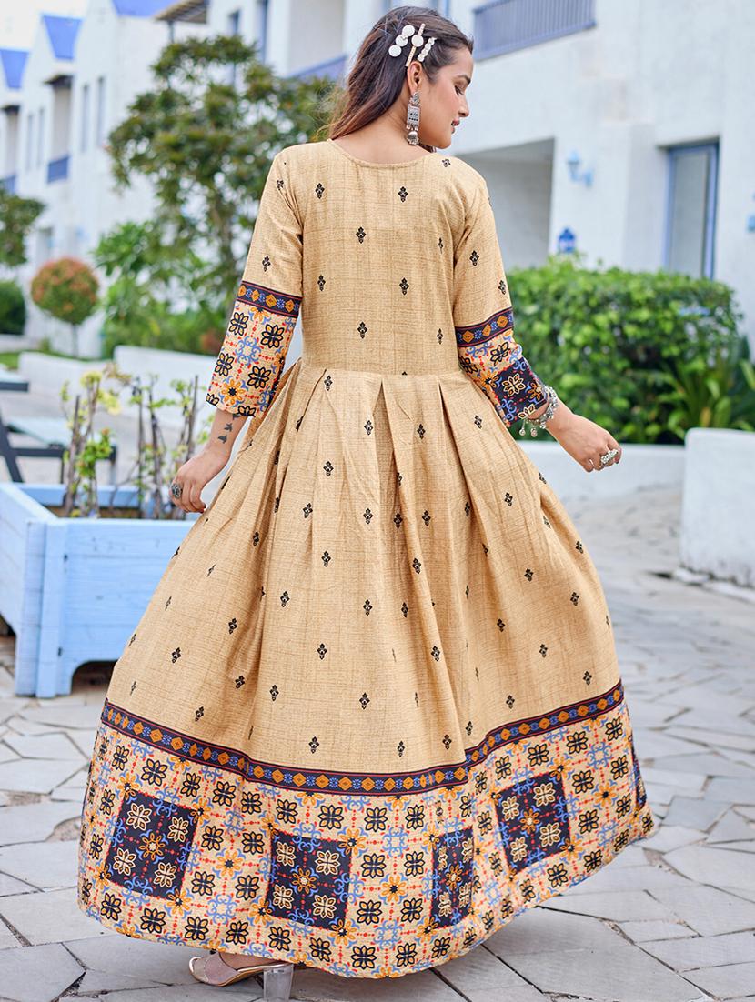 women printed three quarter sleeve anarkali kurta - 22014327 - Standard Image - 2