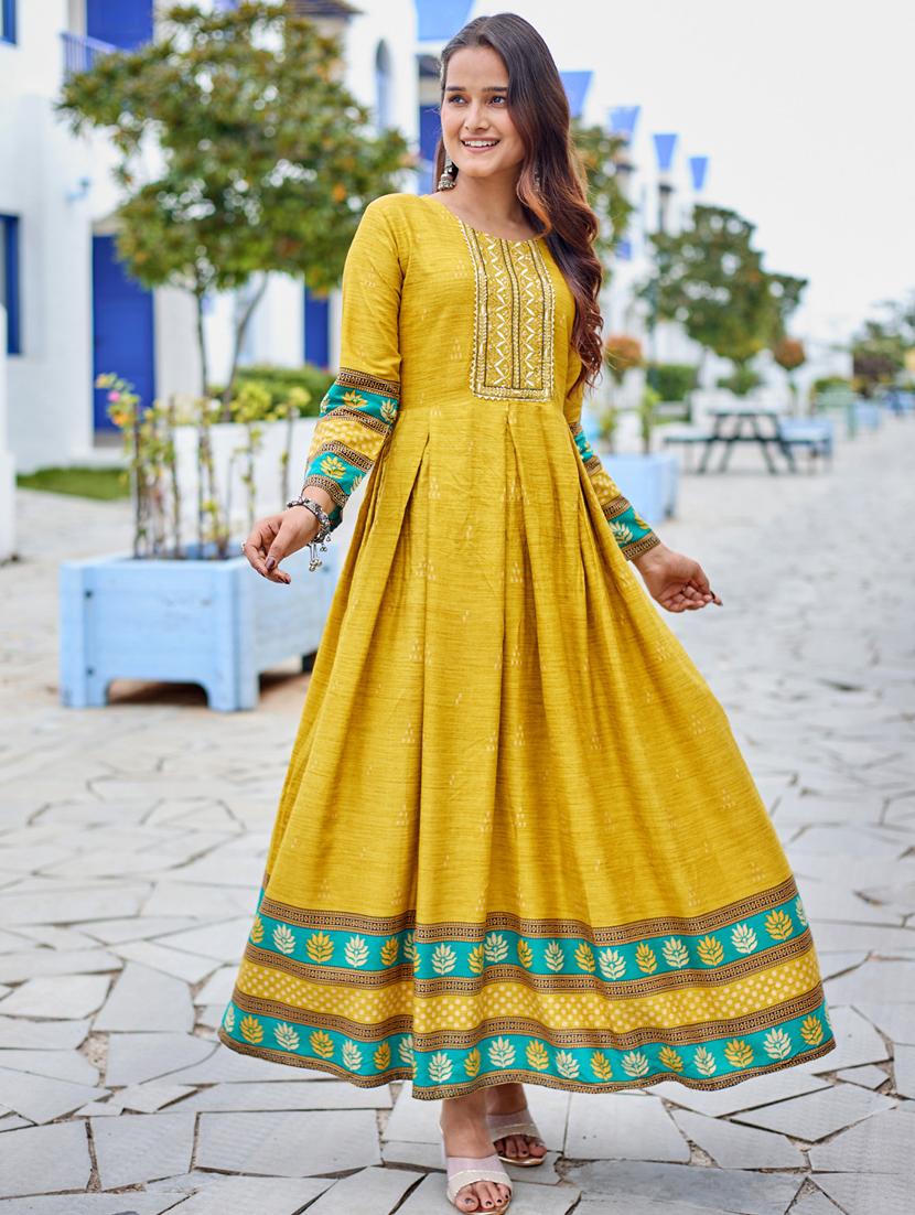 women printed three quarter sleeve anarkali kurta - 22014329 - Zoom Image - 0