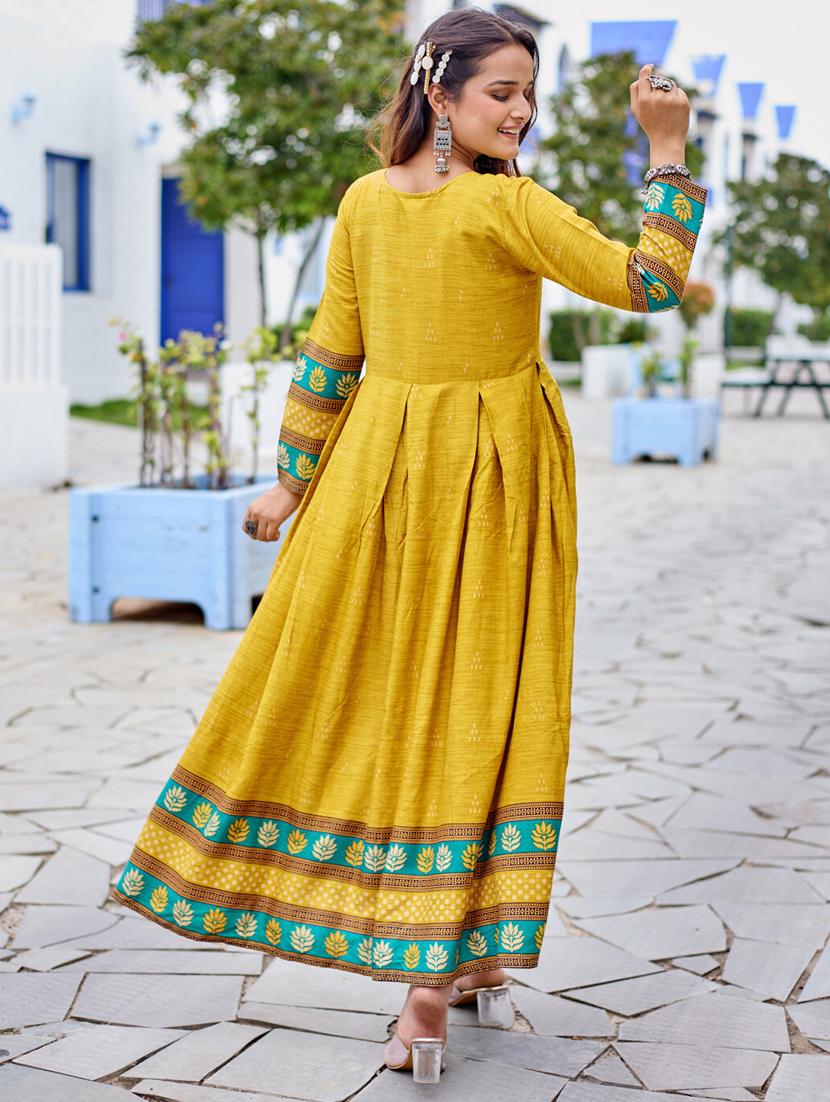 women printed three quarter sleeve anarkali kurta - 22014329 - Standard Image - 2