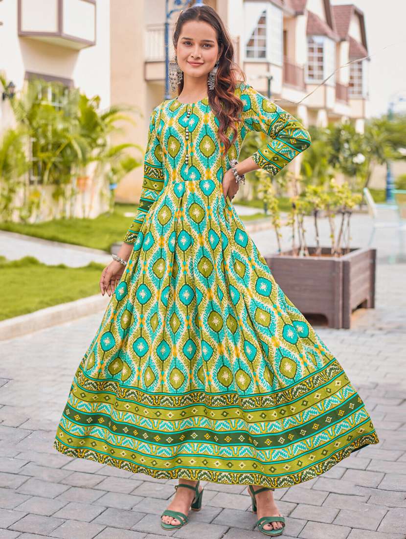 women printed three quarter sleeve anarkali kurta - 22014330 - Standard Image - 2