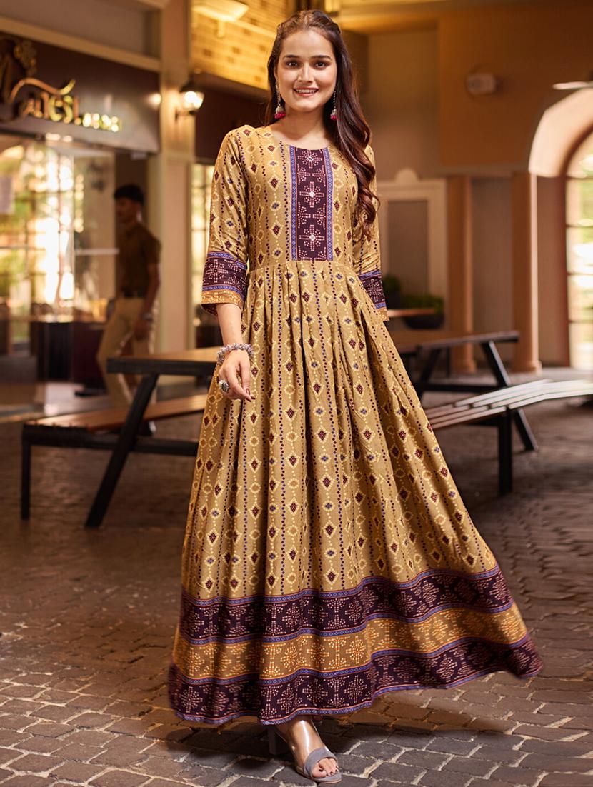 women printed three quarter sleeve anarkali kurta - 22014332 - Zoom Image - 0