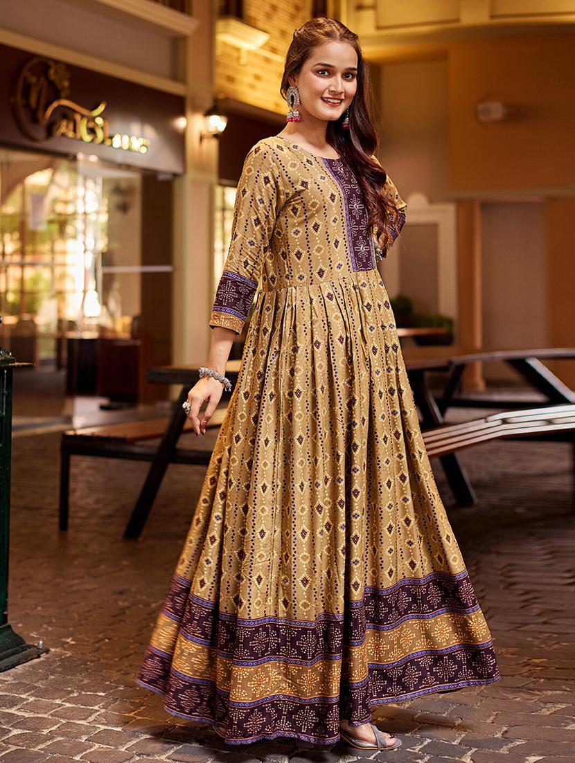 women printed three quarter sleeve anarkali kurta - 22014332 - Standard Image - 2