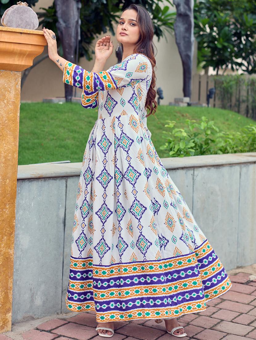 women printed three quarter sleeve anarkali kurta - 22014334 - Standard Image - 2
