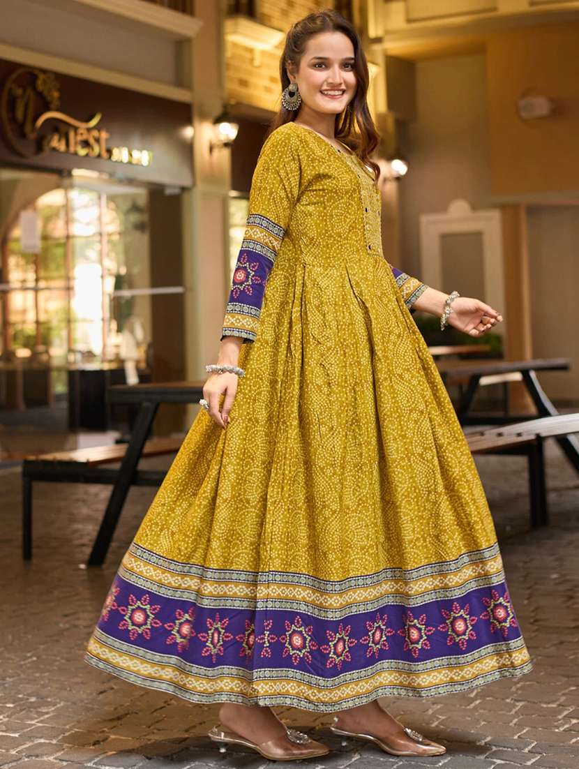 women printed three quarter sleeve anarkali kurta - 22014335 - Standard Image - 2