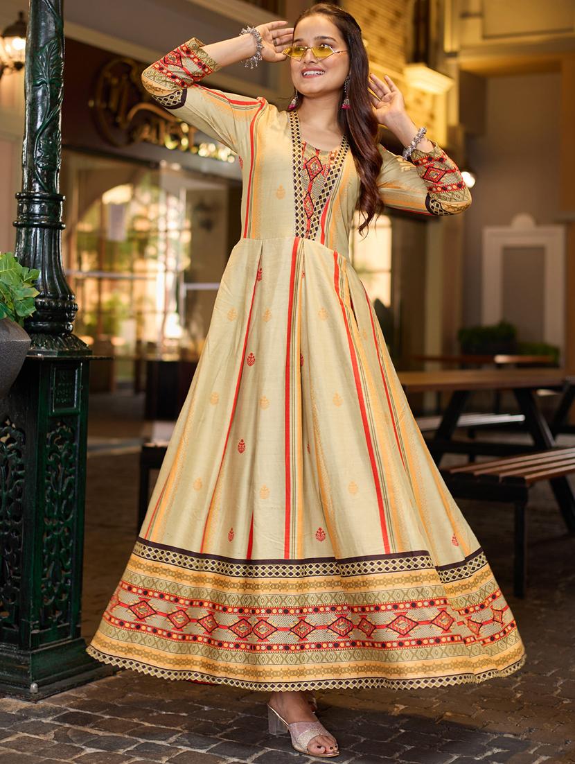 women printed three quarter sleeve anarkali kurta - 22014338 - Standard Image - 2