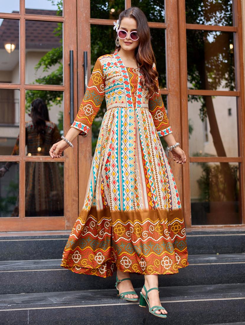 women printed three quarter sleeve anarkali kurta - 22014339 - Zoom Image - 0