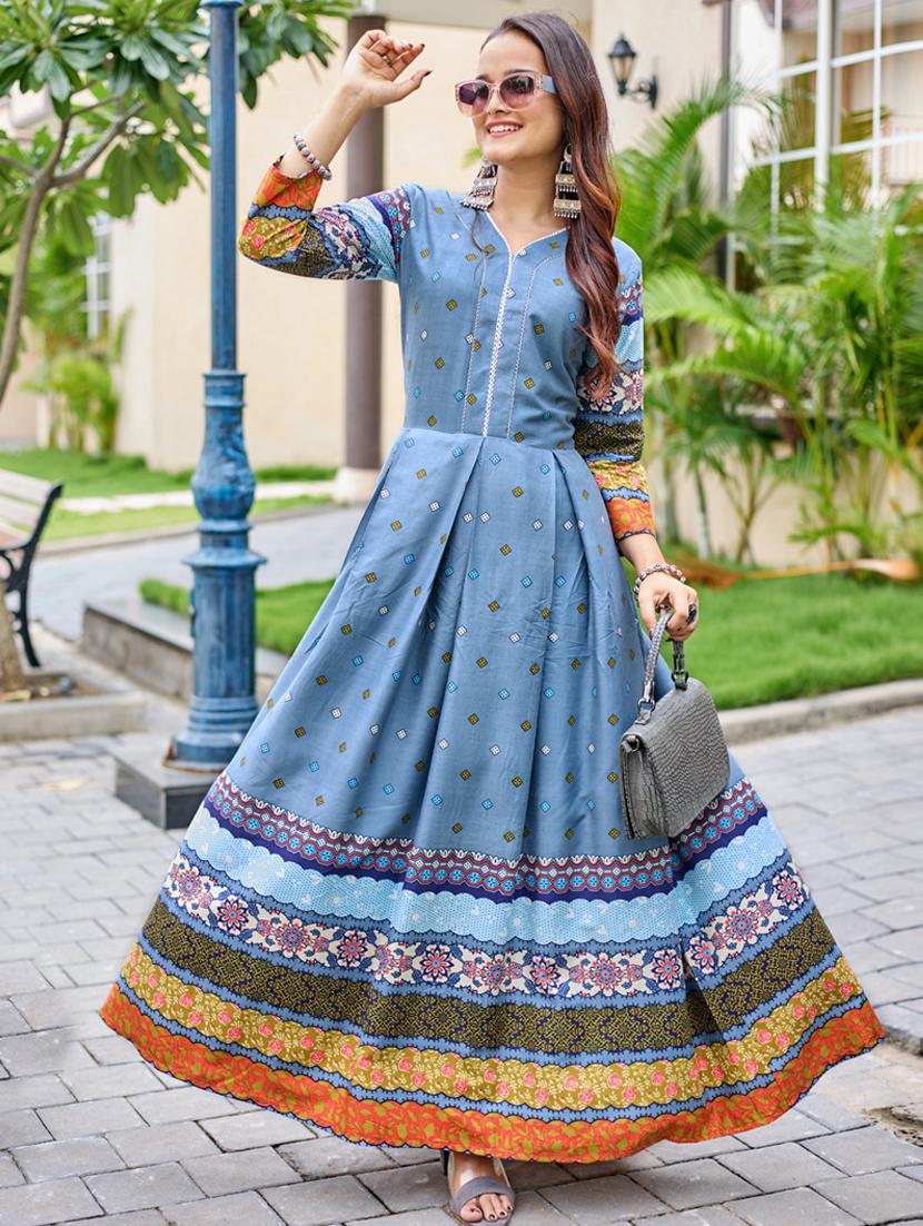 women printed three quarter sleeve anarkali kurta - 22014340 -  Zoom Image - 0