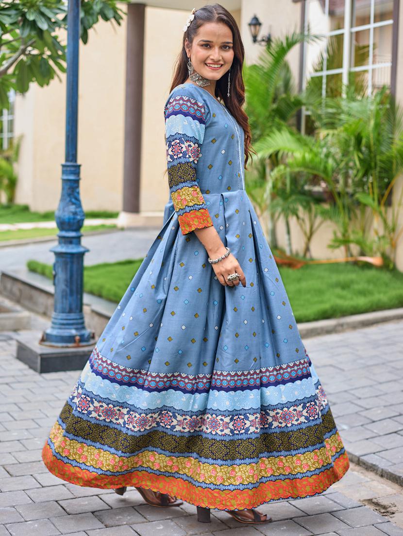 women printed three quarter sleeve anarkali kurta - 22014340 - Standard Image - 2