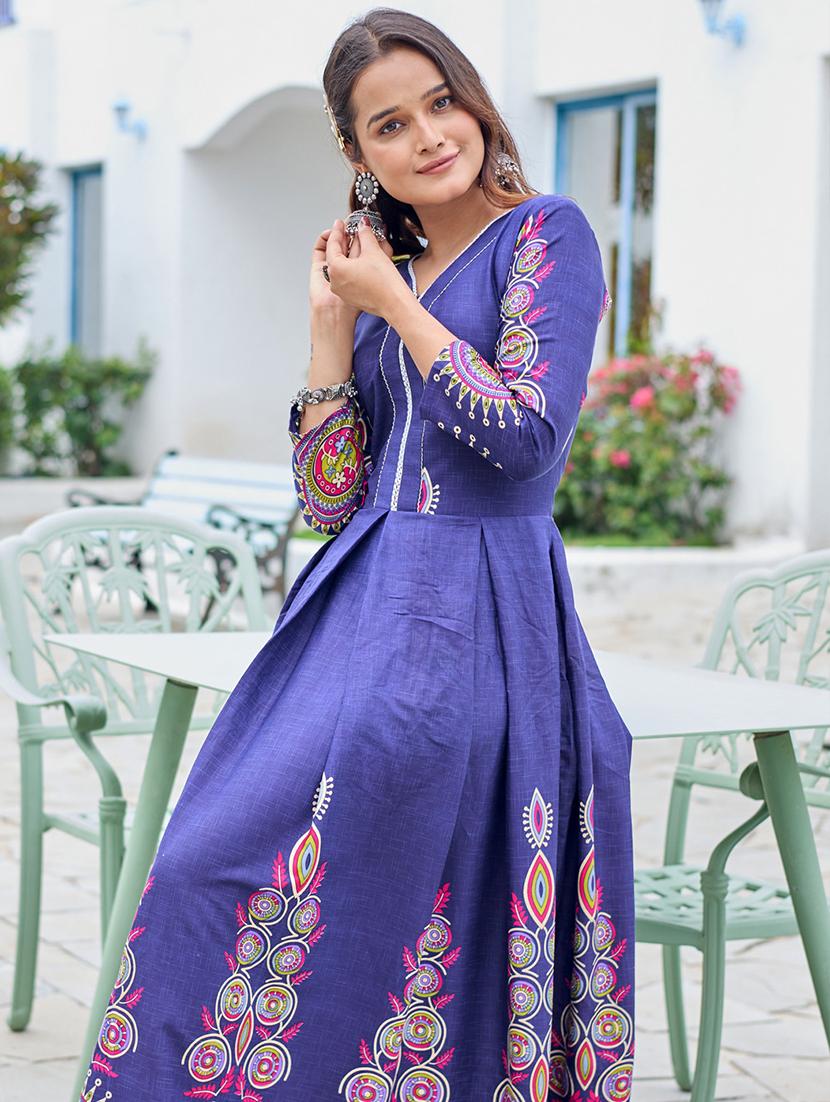 women printed three quarter sleeve anarkali kurta - 22014344 - Standard Image - 2