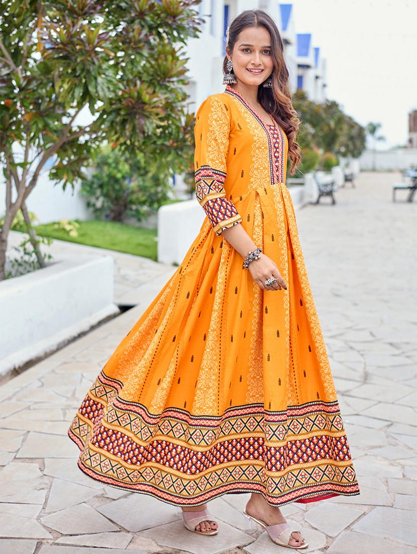 women printed three quarter sleeve anarkali kurta - 22014345 - Standard Image - 2