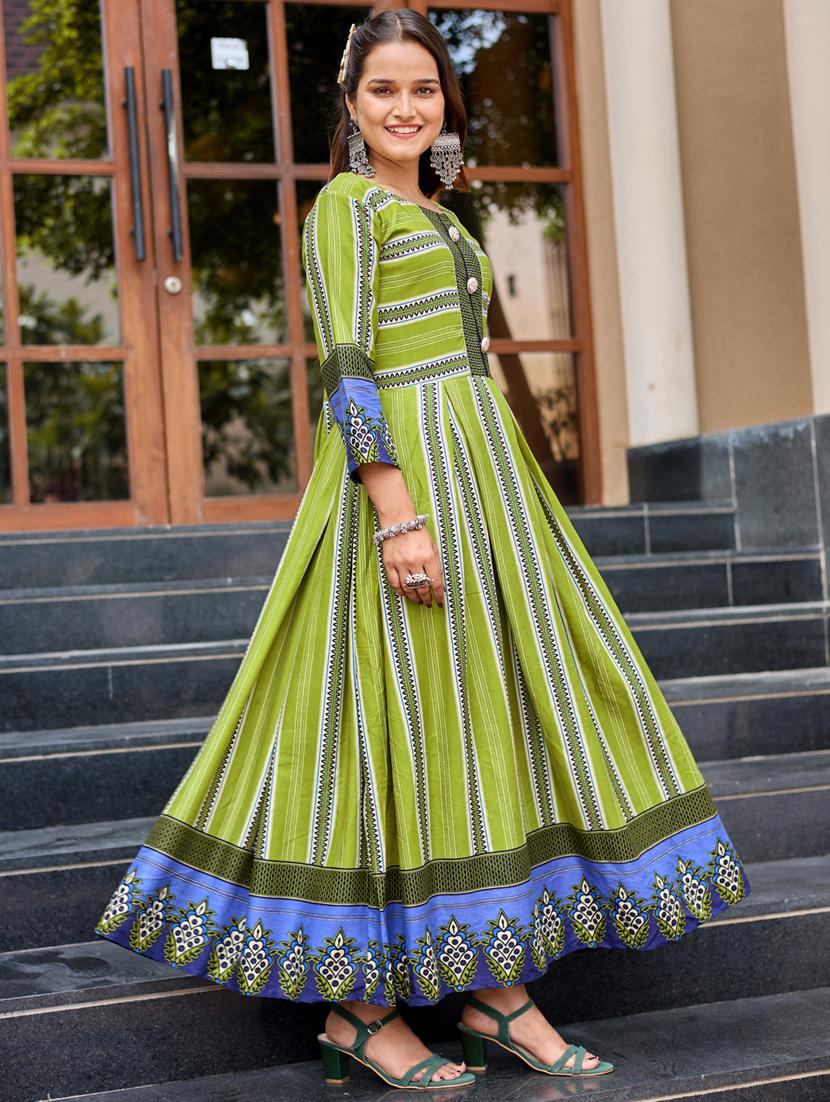 women printed three quarter sleeve anarkali kurta - 22014346 - Standard Image - 2