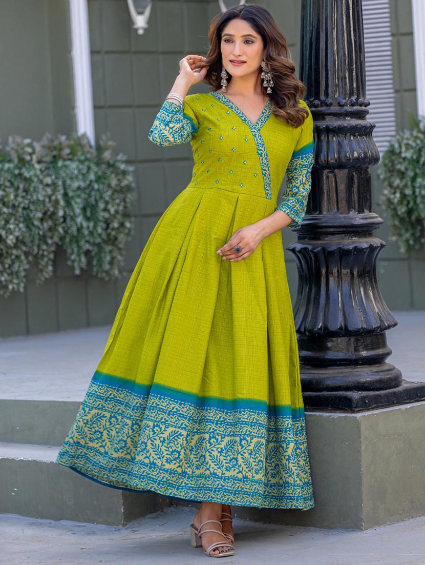 women printed three quarter sleeve anarkali kurta - 22014347 - Standard Image - 2