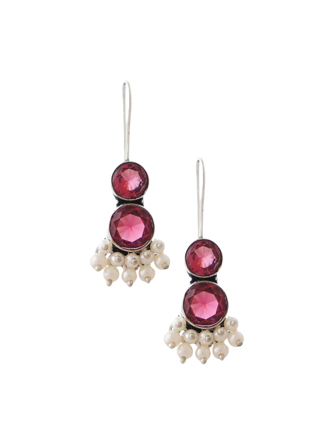 pink & silver toned classic design crystal drop earrings - 22014453 -  Standard Image - 2