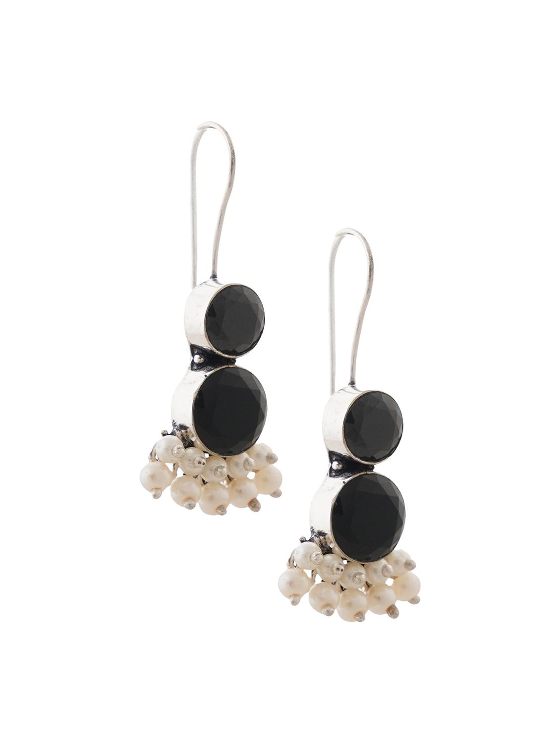 black & silver toned classic design crystal drop earrings - 22014455 - Standard Image - 2
