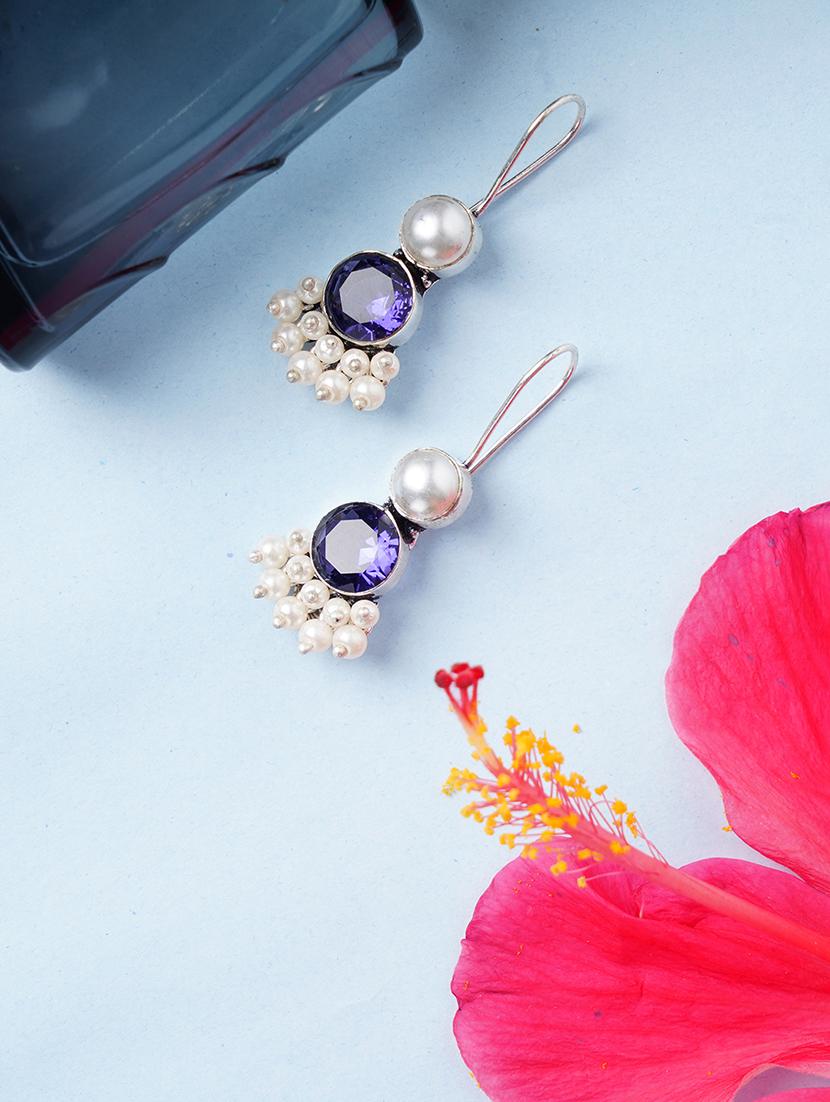 purple & silver toned classic design crystal drop earrings - 22014456 -  Zoom Image - 0