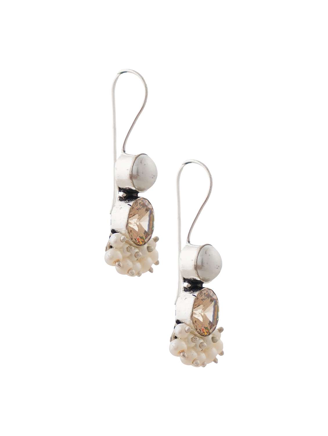peach & silver toned classic design crystal drop earrings - 22014457 -  Standard Image - 2