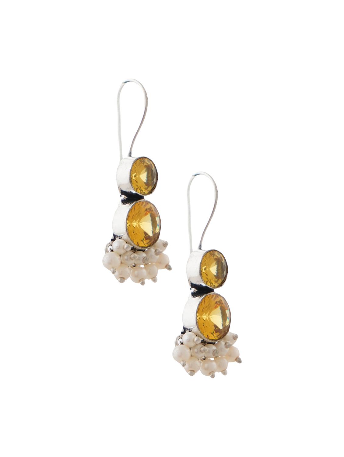 yellow & silver toned classic design crystal drop earrings - 22014458 - Standard Image - 2