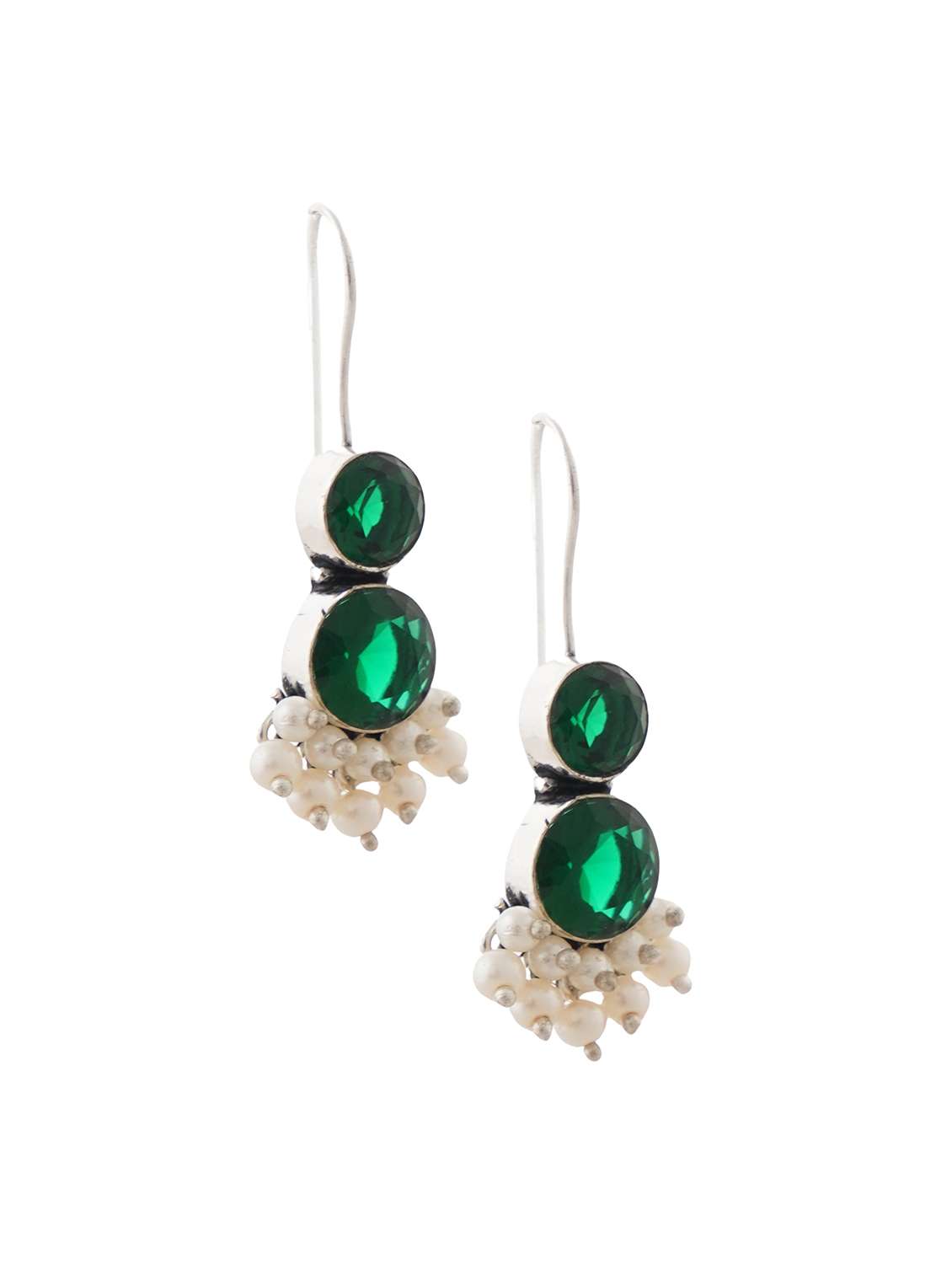 green & silver toned classic design crystal drop earrings - 22014459 -  Standard Image - 2