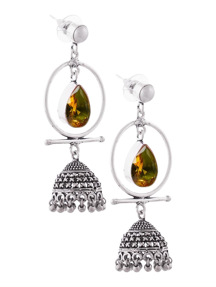 yellow & silver toned classic design crystal drop jhumki - 22014460 - Standard Image - 2