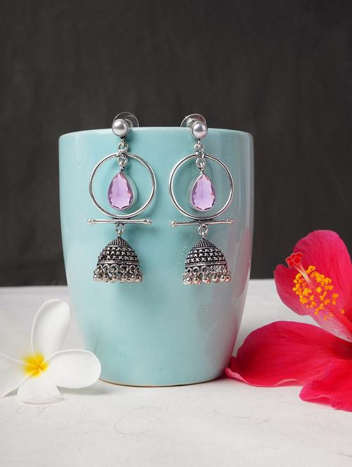 purple & silver toned classic design crystal drop jhumki - 22014462 - Standard Image - 0