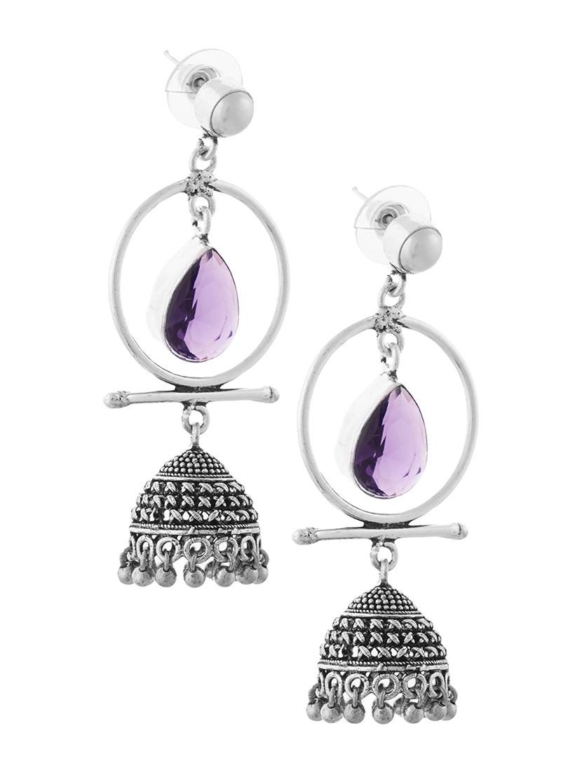 purple & silver toned classic design crystal drop jhumki - 22014462 - Standard Image - 2