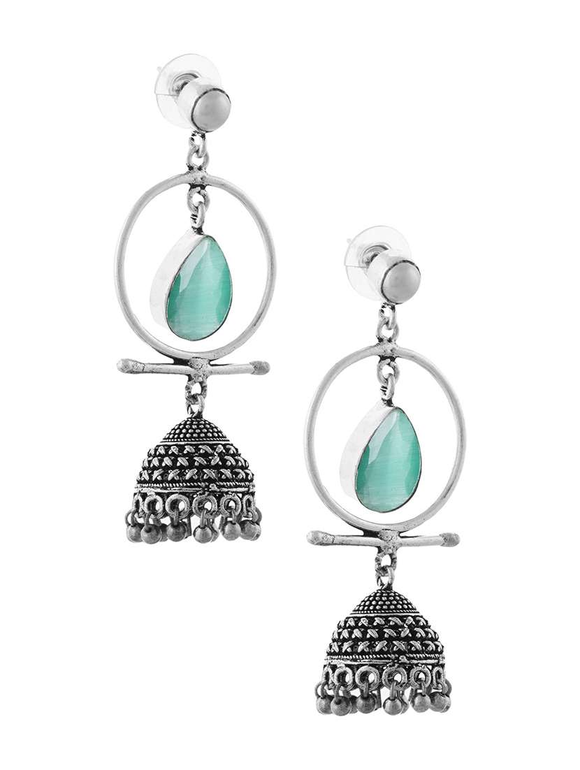 green & silver toned classic design crystal drop jhumki - 22014463 - Standard Image - 2