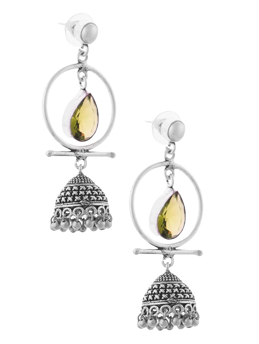 green & silver toned classic design crystal drop jhumki - 22014467 - Standard Image - 2