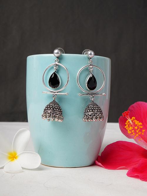 black & silver toned classic design crystal drop jhumki - 22014469 -  Standard Image - 0