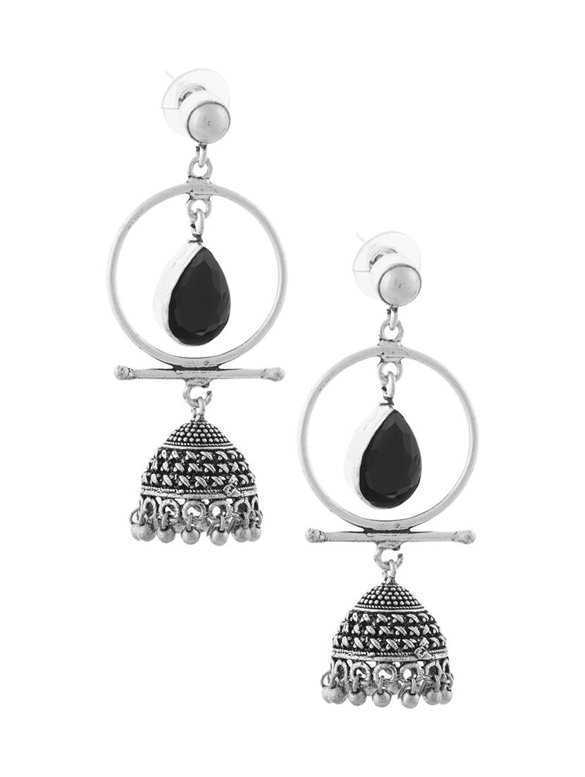 black & silver toned classic design crystal drop jhumki - 22014469 - Standard Image - 2