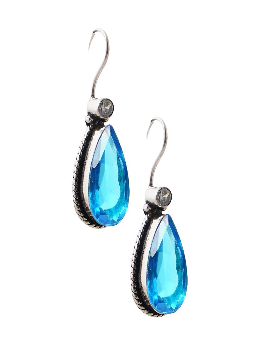 blue & silver toned classic design crystal drop earrings - 22014470 - Standard Image - 2