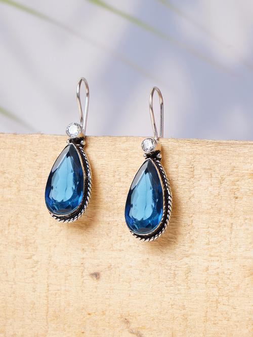 blue & silver toned classic design crystal drop earrings - 22014471 -  Standard Image - 0