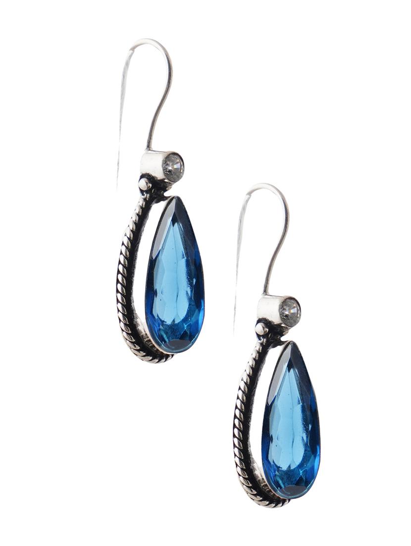 blue & silver toned classic design crystal drop earrings - 22014471 - Standard Image - 2