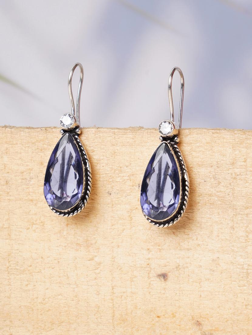 purple & silver toned classic design crystal drop earrings - 22014474 - Zoom Image - 0