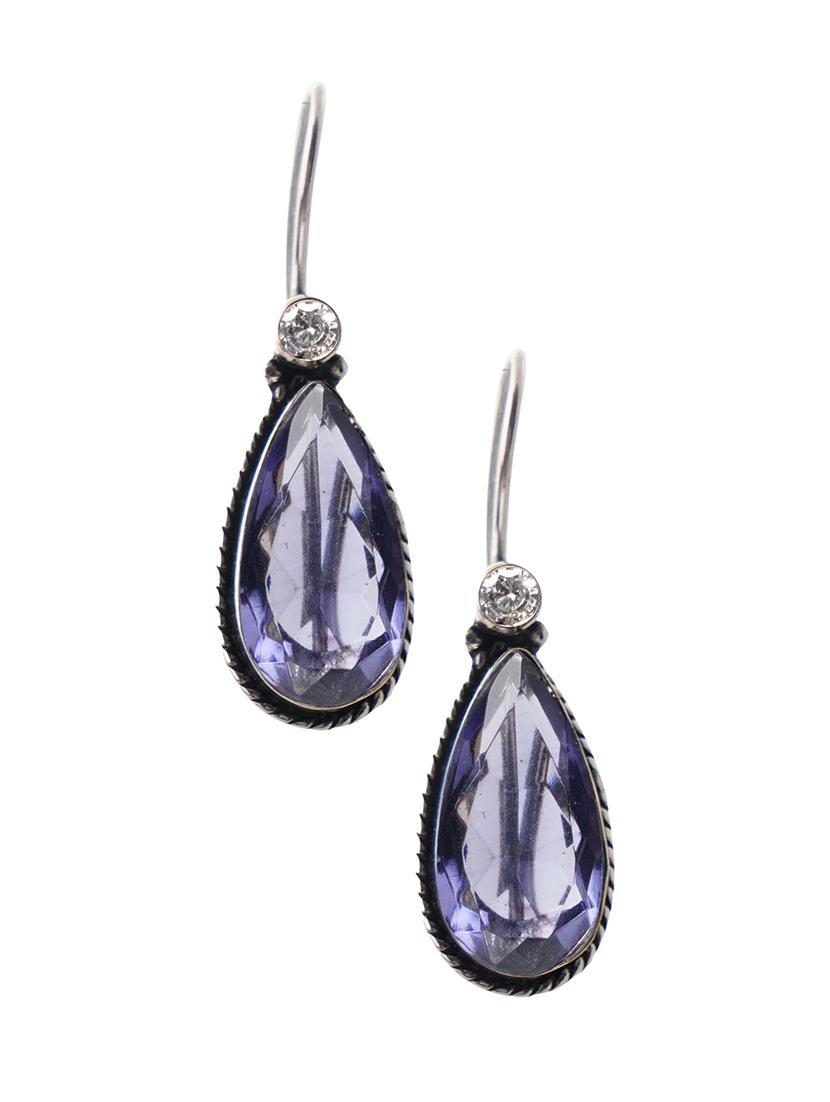 purple & silver toned classic design crystal drop earrings - 22014474 - Standard Image - 2