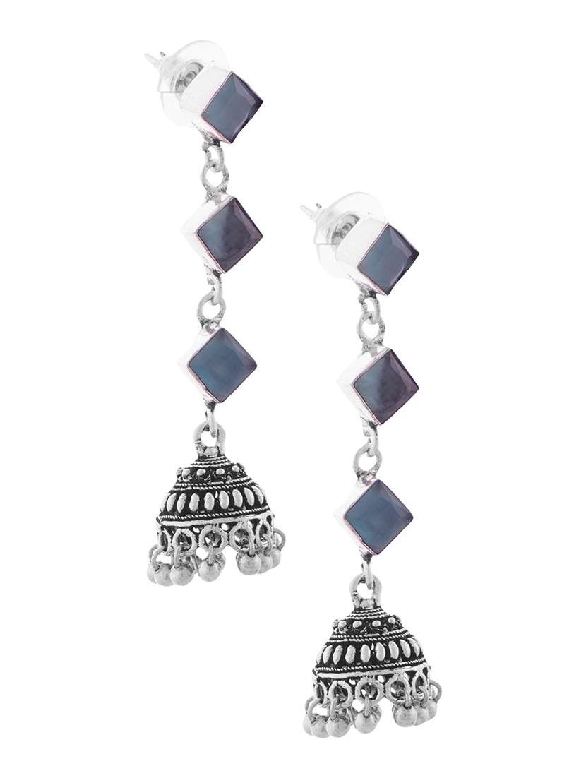 light blue & silver toned classic design crystal drop jhumki - 22014480 -  Standard Image - 2