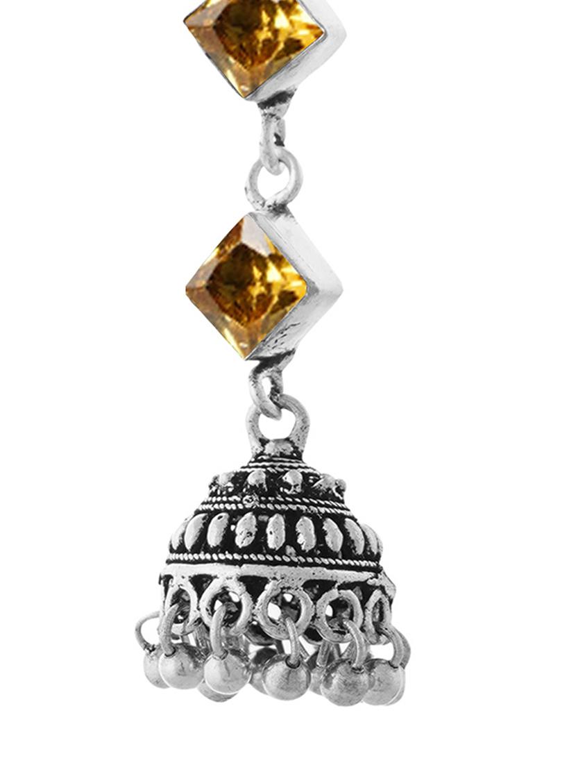 yellow & silver toned classic design crystal drop jhumki - 22014482 - Standard Image - 2