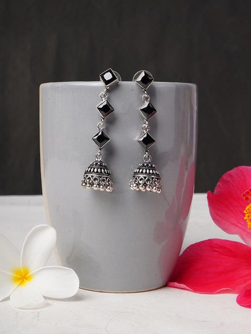 black & silver toned classic design crystal drop jhumki - 22014483 - Standard Image - 0