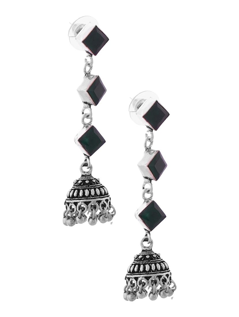 black & silver toned classic design crystal drop jhumki - 22014483 - Standard Image - 2