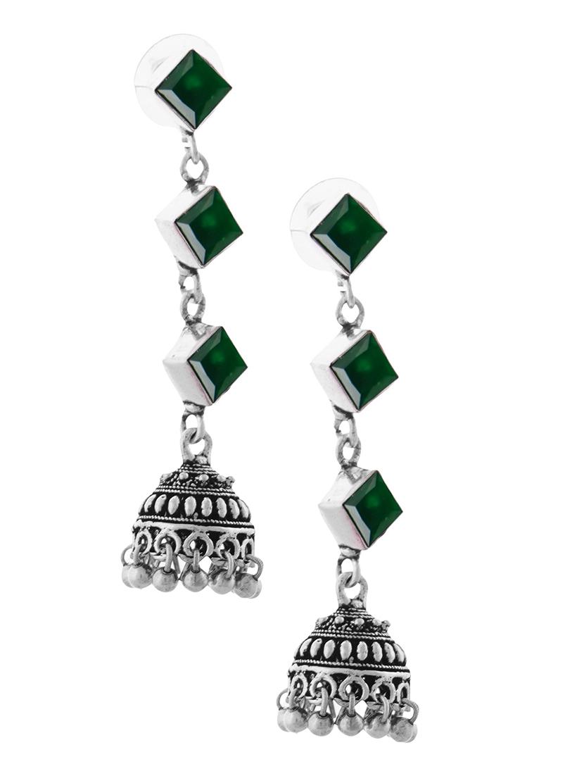 green & silver toned classic design crystal drop jhumki - 22014484 - Standard Image - 2