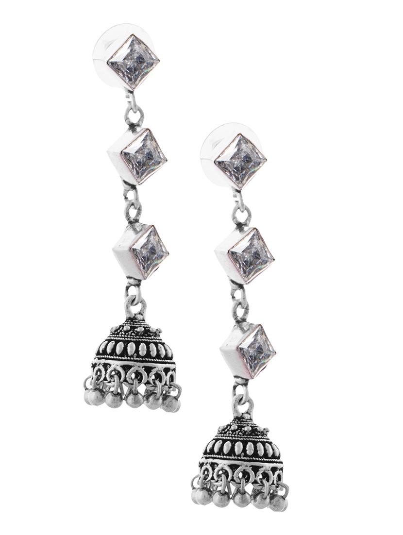 silver toned classic design crystal drop jhumki - 22014485 - Standard Image - 2
