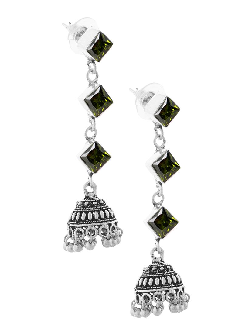 green & silver toned classic design crystal drop jhumki - 22014486 - Standard Image - 2