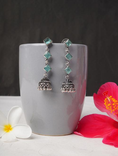 metalic & silver toned classic design crystal drop jhumki - 22014487 -  Standard Image - 0