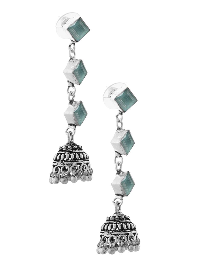 metalic & silver toned classic design crystal drop jhumki - 22014487 - Standard Image - 2
